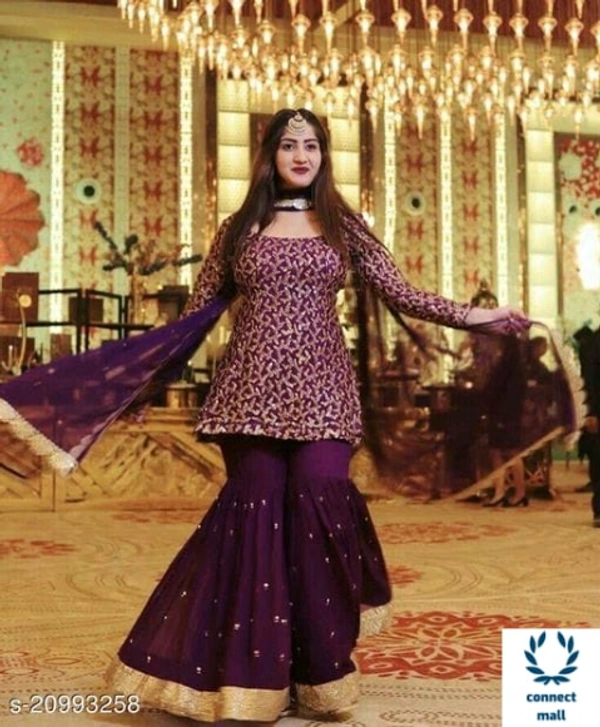 Aagyeyi Fabulous Sharara - 40, Purple, Georgette, Embroidered, Pack of :1